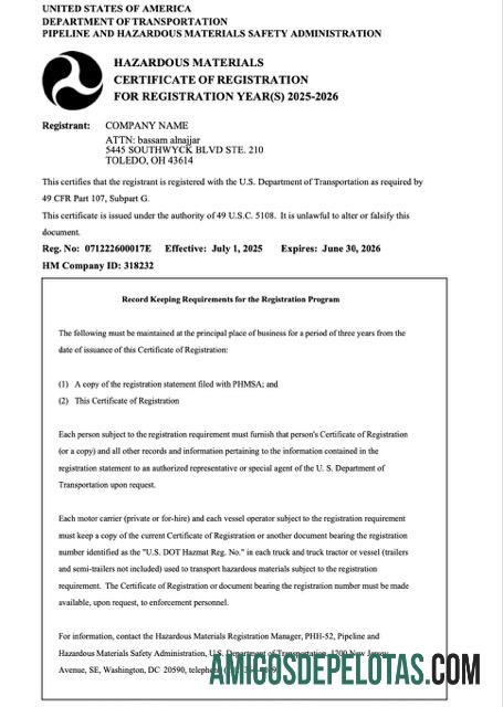 Certificado de registro dos EUA para download, modelo Word e PDF, versão 3